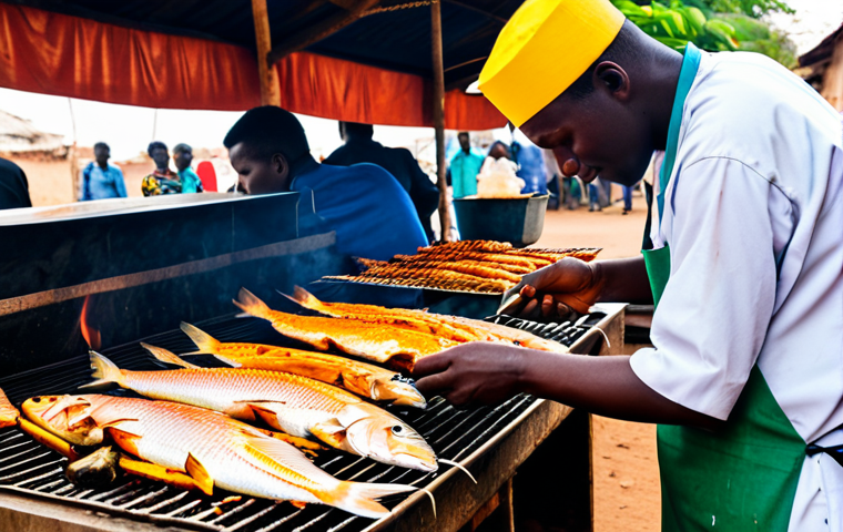 차드의 주요 재래시장과 쇼핑 팁 - **

"A bustling market scene in N'Djamena, Chad. Vendors in modest, colorful clothing sell vibrant t...
