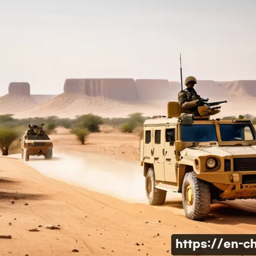 차드에서 발생한 주요 테러 사건 - A rugged desert landscape along Chad’s porous border featuring armed soldiers conducting joint patro...