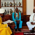 차드 독립 과정과 역사 - A detailed historical scene depicting a French colonial administrator in early 20th century Chad, se...
