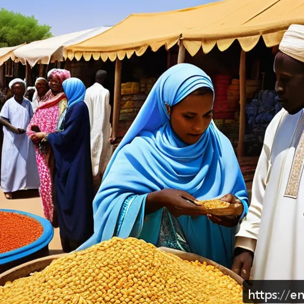 차드에서 아랍어 사용률 - A vibrant marketplace scene in N’Djamena, Chad, showcasing diverse ethnic groups communicating fluen...