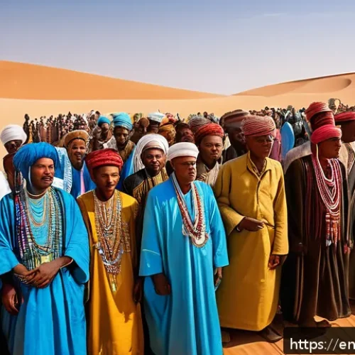 차드에서 흥미로운 민속 축제 - A vibrant scene at the Guelta Festival in northern Chad showing a diverse group of tribal members in...