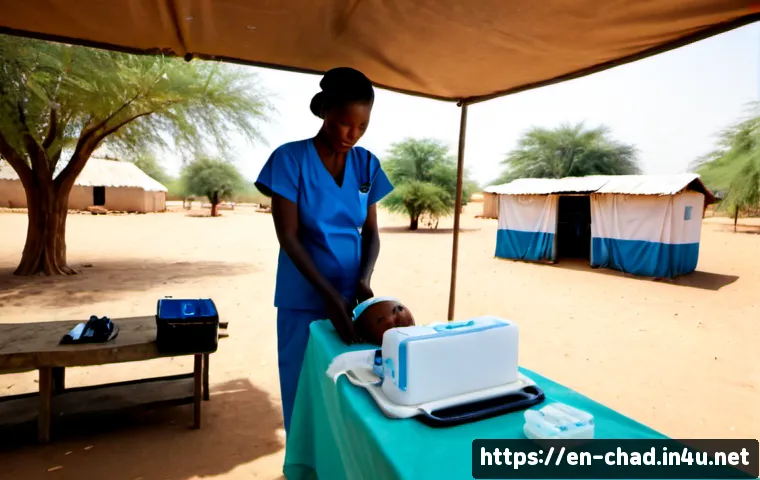 Home 17 차드에서의 NGO 및 인도주의 활동 - Photorealistic humanitarian health outreach in rural Chad, compassionate local nurses and aid worker...